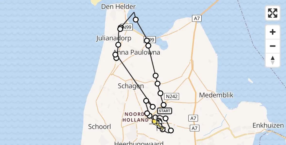 Routekaart van de vlucht: Politieheli naar Hoogwoud