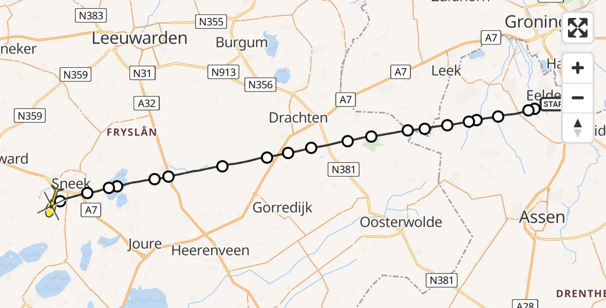 Routekaart van de vlucht: Lifeliner 4 naar IJlst