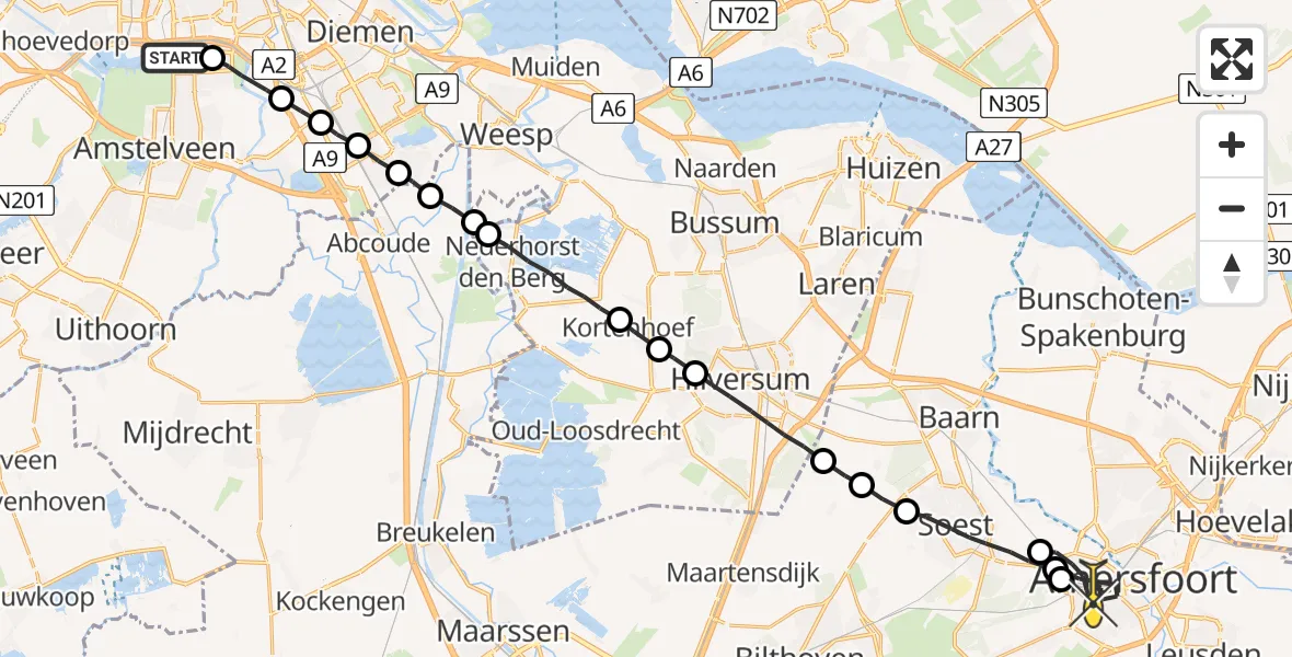 Routekaart van de vlucht: Lifeliner 1 naar Amersfoort