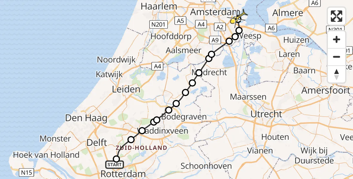 Routekaart van de vlucht: Lifeliner 2 naar Amsterdam