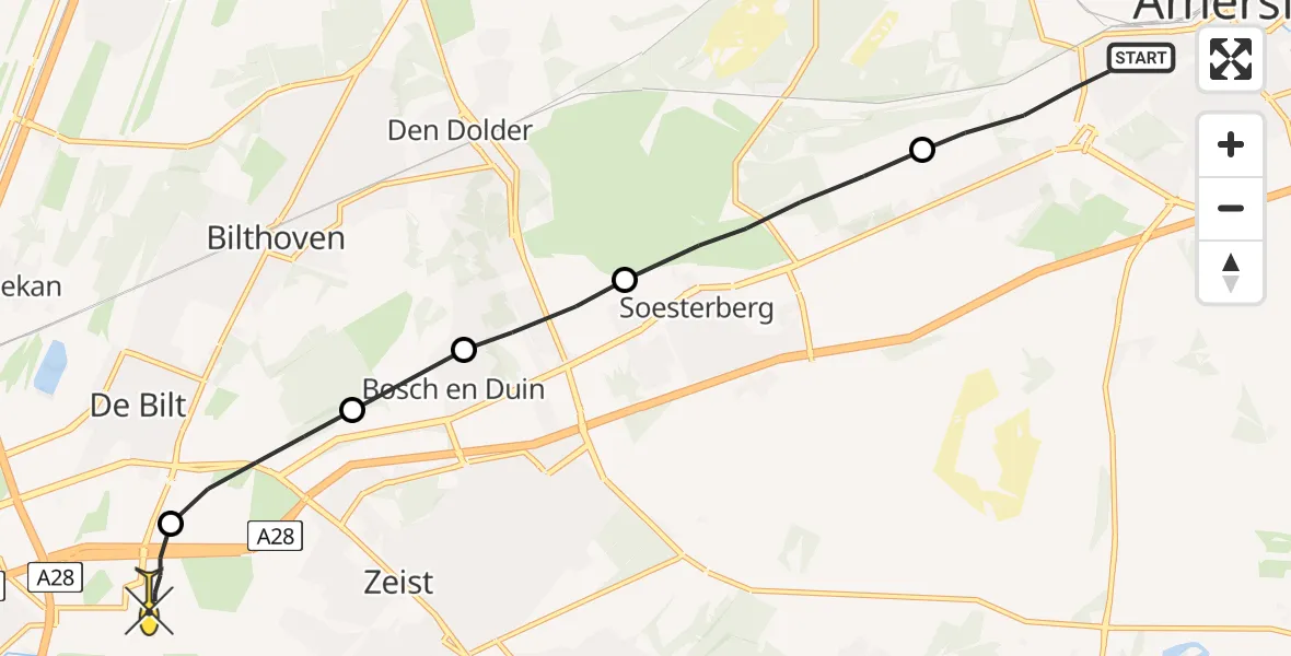 Routekaart van de vlucht: Lifeliner 1 naar Universitair Medisch Centrum Utrecht