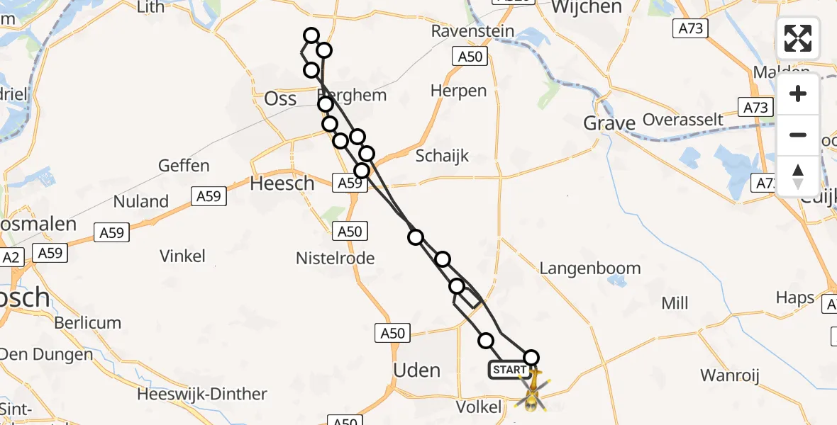 Vluchtroute Traumahelikopter Vliegbasis Volkel - Vliegbasis Volkel, 16 maart 2023, 15:01