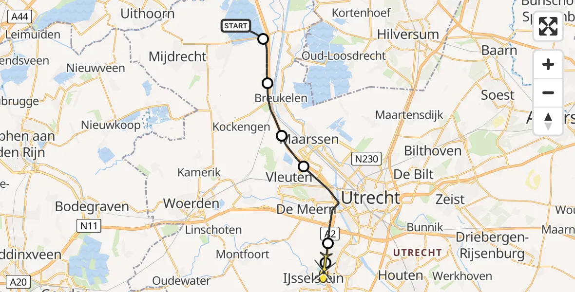 Routekaart van de vlucht: Politiehelikopter naar Utrecht