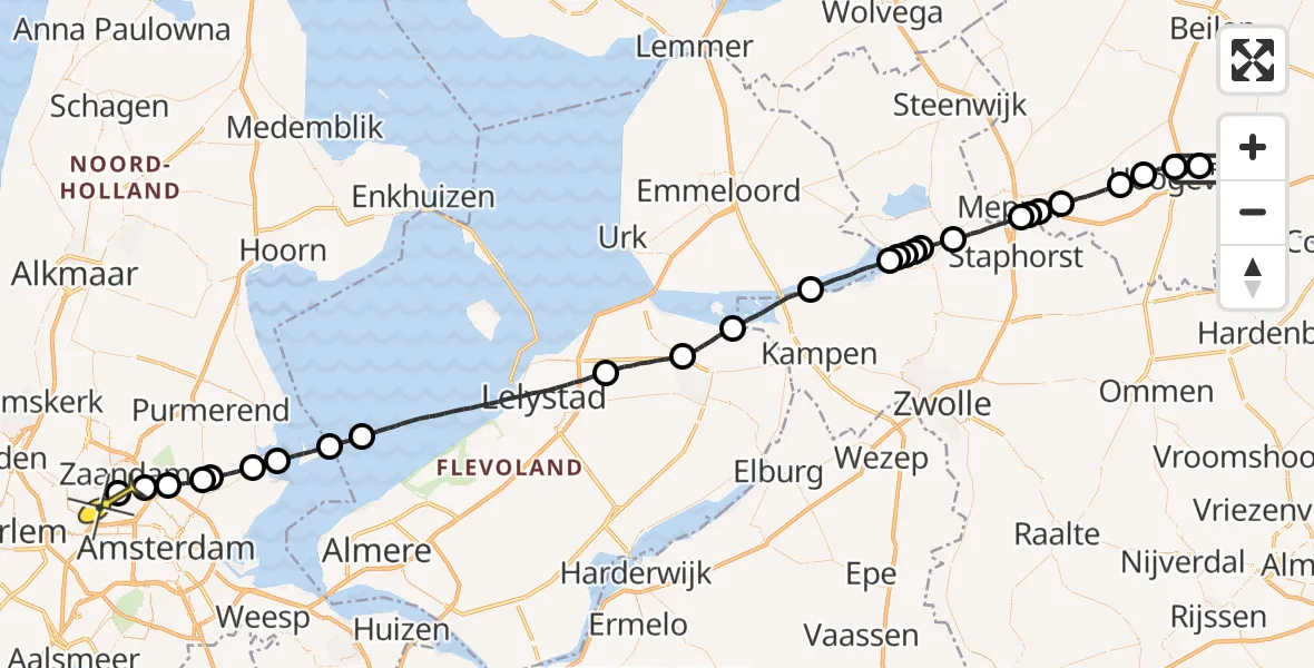 Routekaart van de vlucht: Lifeliner 1 naar Amsterdam Heliport
