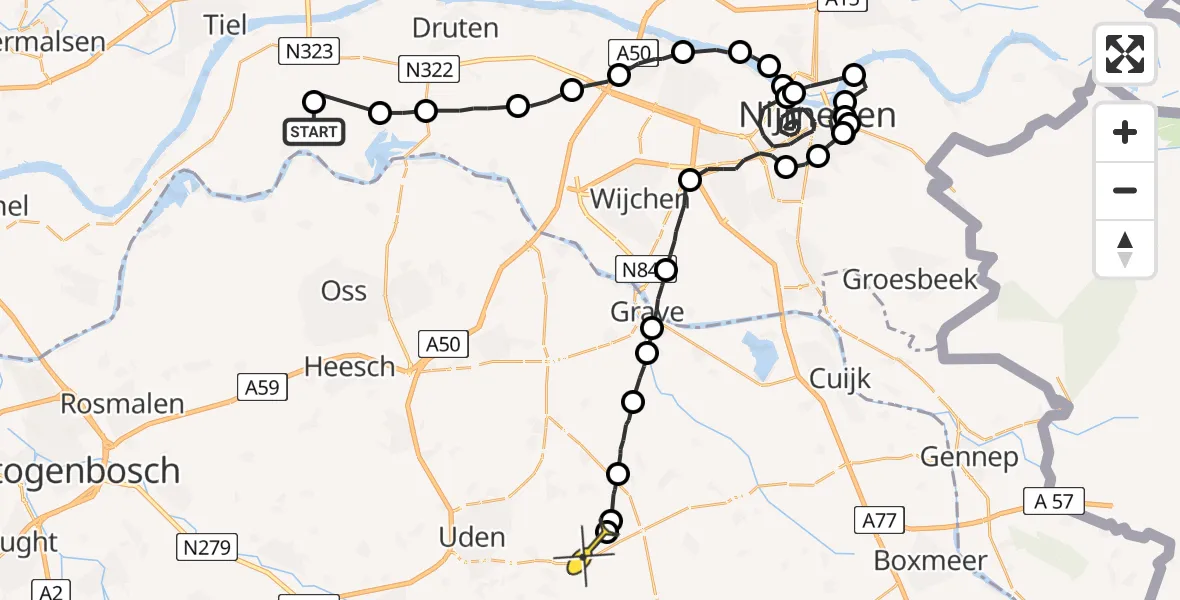 Routekaart van de vlucht: Politieheli naar Vliegbasis Volkel