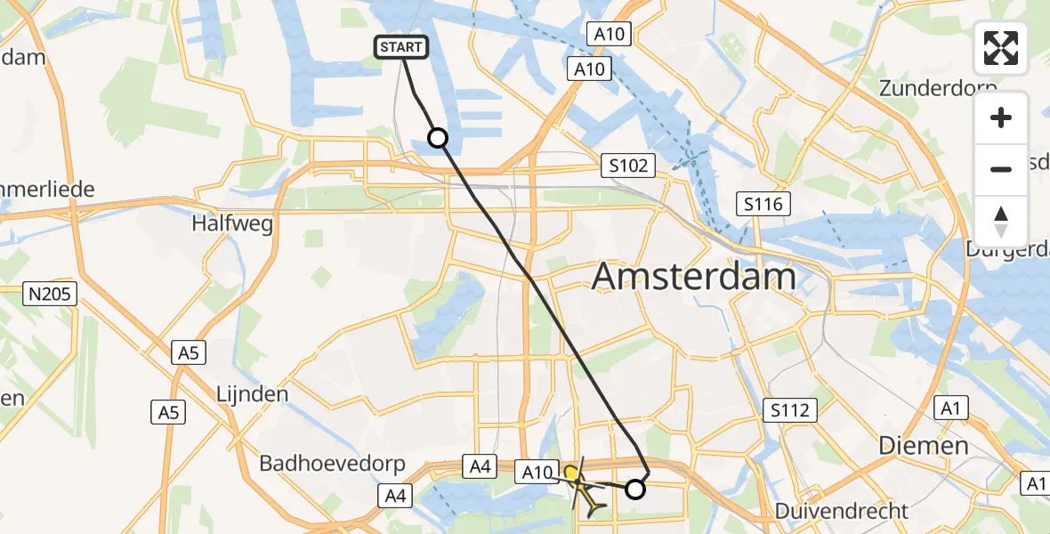 Routekaart van de vlucht: Lifeliner 1 naar VU Medisch Centrum Amsterdam