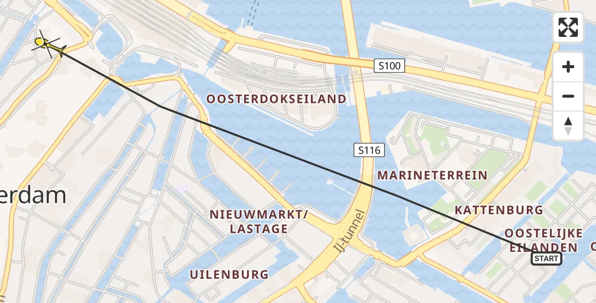 Vluchtroute Politiehelikopter van Amsterdam naar Amsterdam