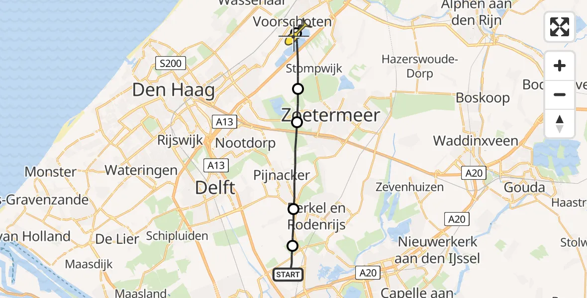 Routekaart van de vlucht: Lifeliner 2 naar Voorschoten