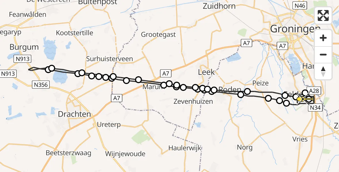 Routekaart van de vlucht: Lifeliner 4 naar Groningen Airport Eelde