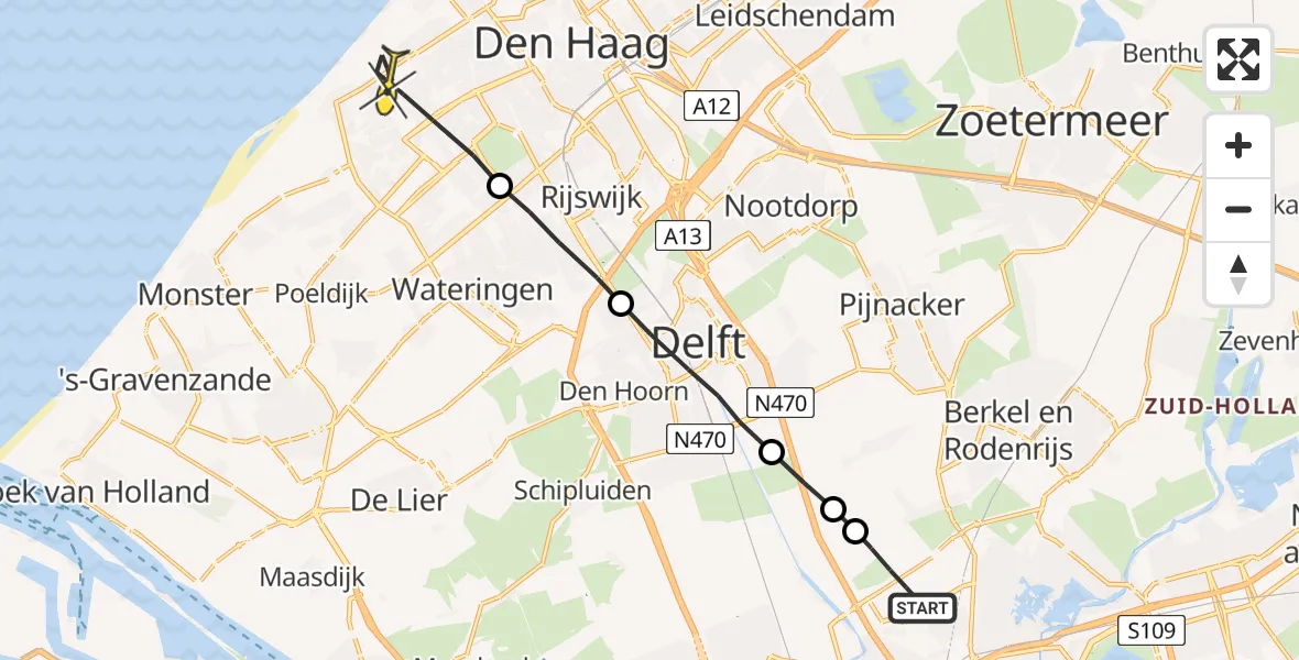 Routekaart van de vlucht: Lifeliner 2 naar Den Haag