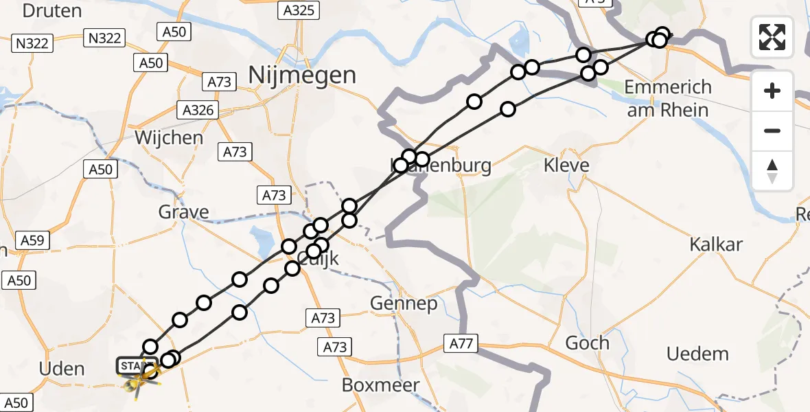 Vluchtroute Traumahelikopter Vliegbasis Volkel - Vliegbasis Volkel, 16 maart 2023, 17:27