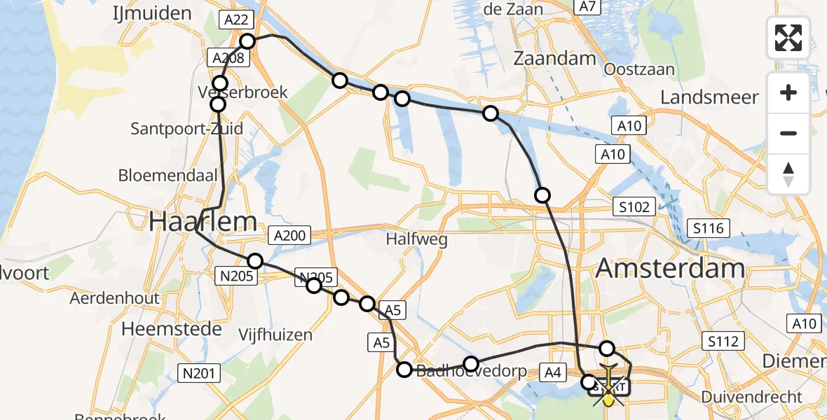 Routekaart van de vlucht: Lifeliner 1 naar VU Medisch Centrum Amsterdam