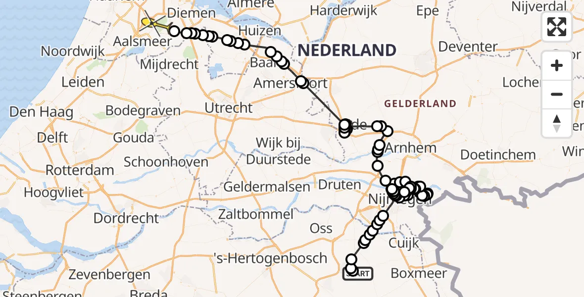 Routekaart van de vlucht: Politieheli naar Schiphol