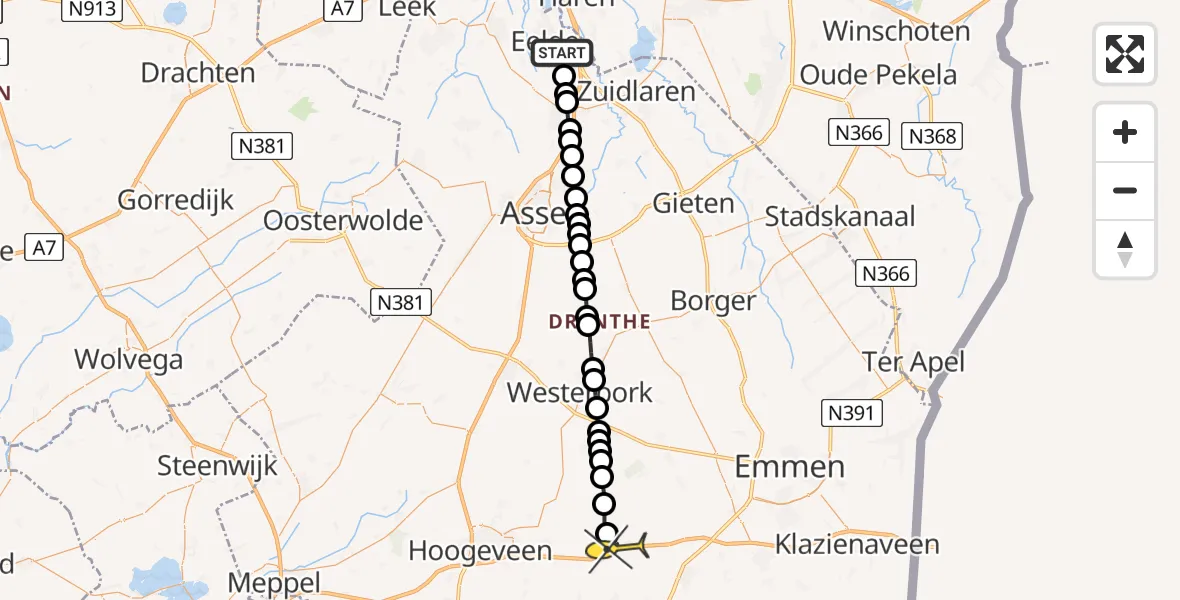 Routekaart van de vlucht: Lifeliner 4 naar Zwinderen