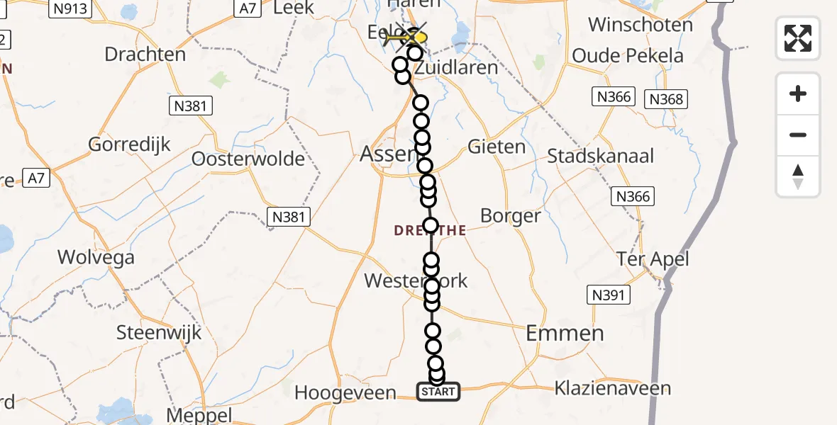 Routekaart van de vlucht: Lifeliner 4 naar Groningen Airport Eelde