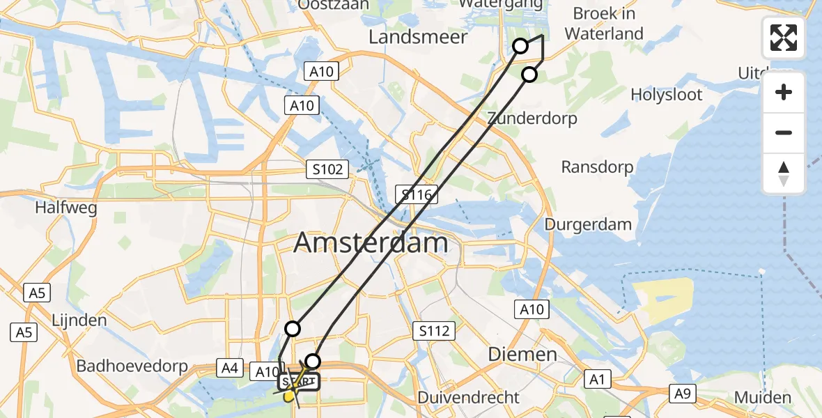 Routekaart van de vlucht: Lifeliner 1 naar VU Medisch Centrum Amsterdam