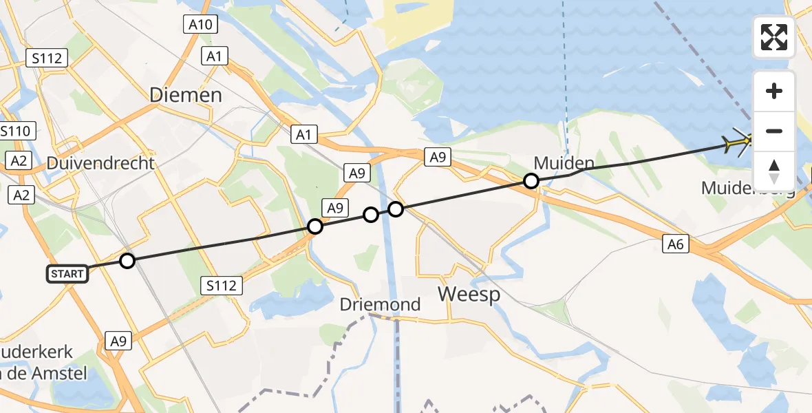 Routekaart van de vlucht: Politieheli naar Muiden