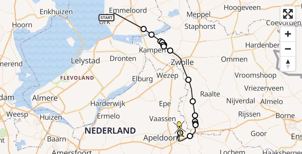 Routekaart van de vlucht: Politieheli naar Twello