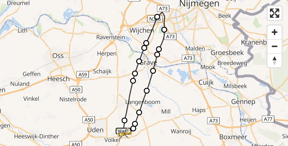 Vluchtroute Traumahelikopter Vliegbasis Volkel - Vliegbasis Volkel, 17 maart 2023, 09:52