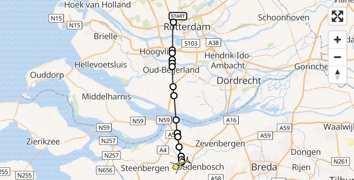 Routekaart van de vlucht: Lifeliner 2 naar Oud Gastel