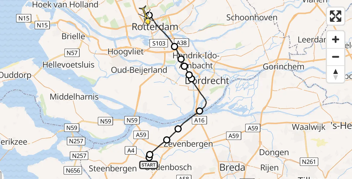 Routekaart van de vlucht: Lifeliner 2 naar Rotterdam The Hague Airport