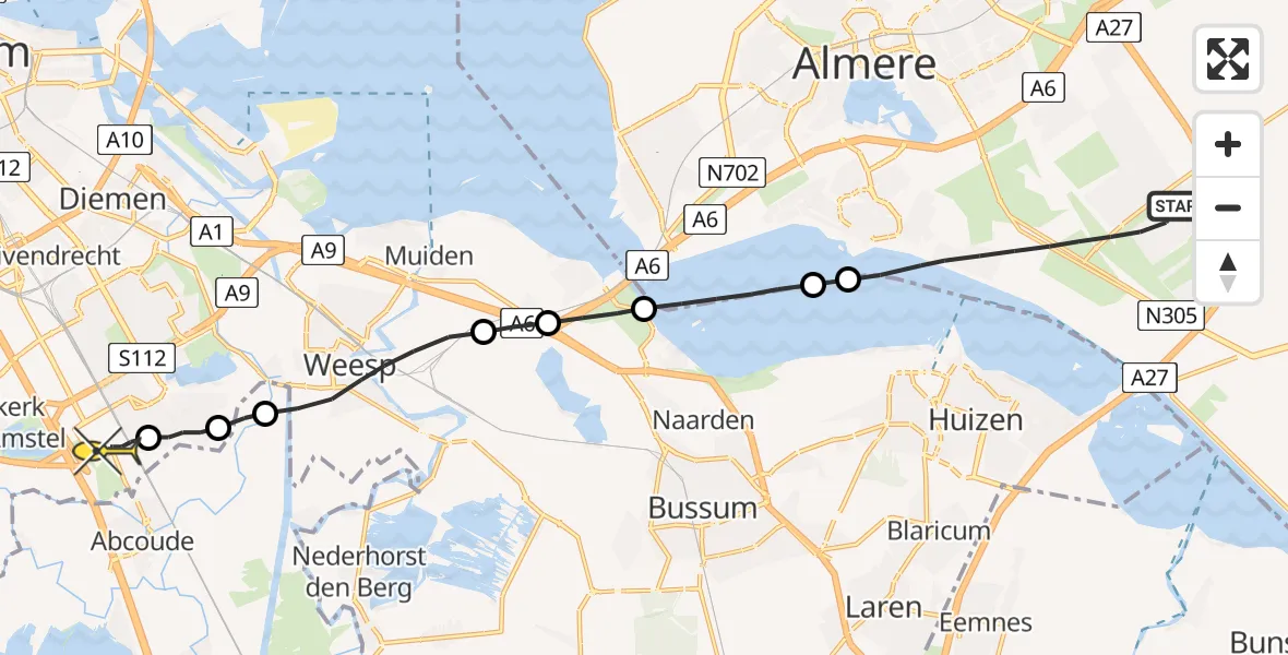 Routekaart van de vlucht: Lifeliner 1 naar Academisch Medisch Centrum (AMC)