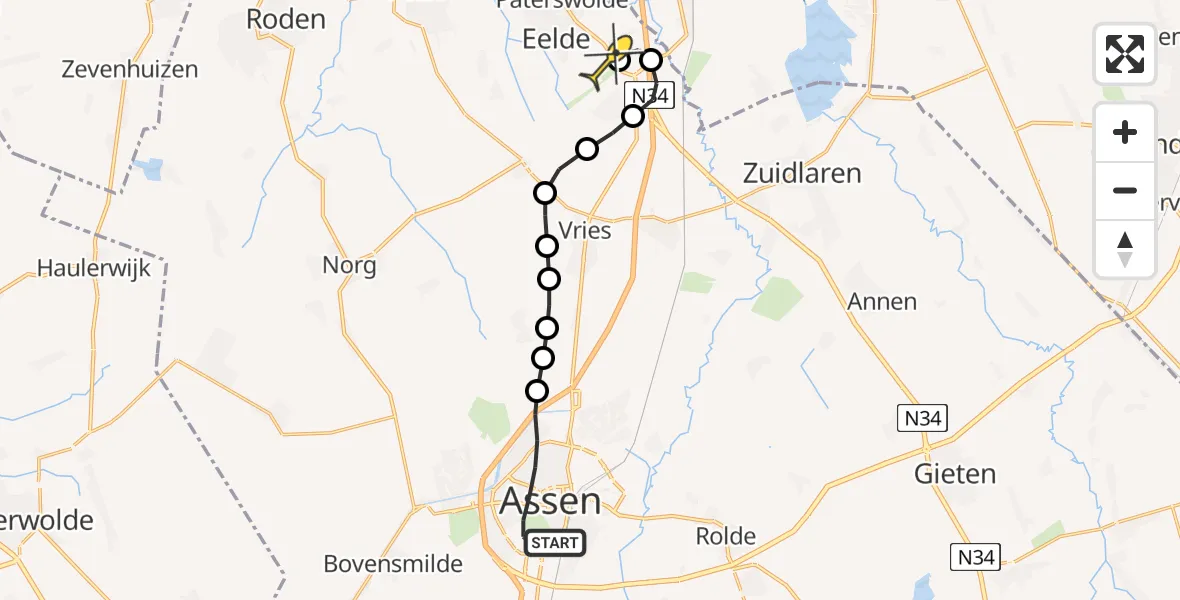 Routekaart van de vlucht: Lifeliner 4 naar Groningen Airport Eelde