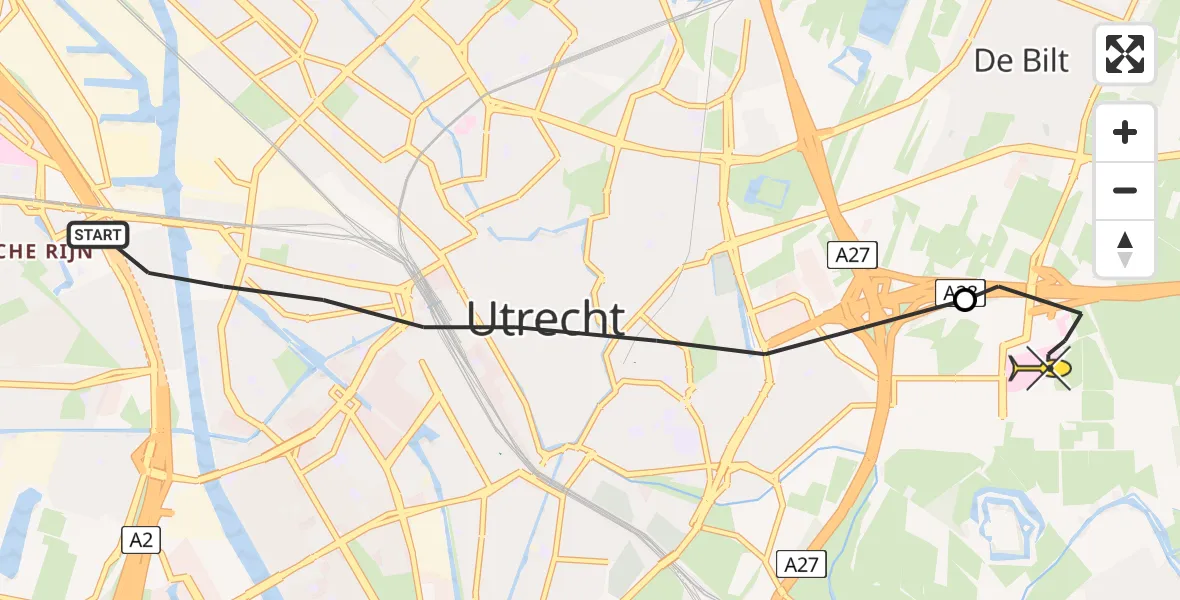 Routekaart van de vlucht: Lifeliner 3 naar Universitair Medisch Centrum Utrecht