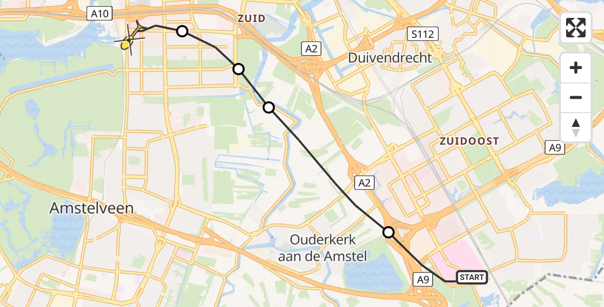 Routekaart van de vlucht: Lifeliner 1 naar VU Medisch Centrum Amsterdam