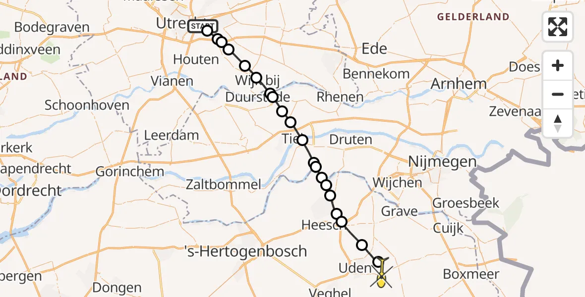 Routekaart van de vlucht: Lifeliner 3 naar Vliegbasis Volkel