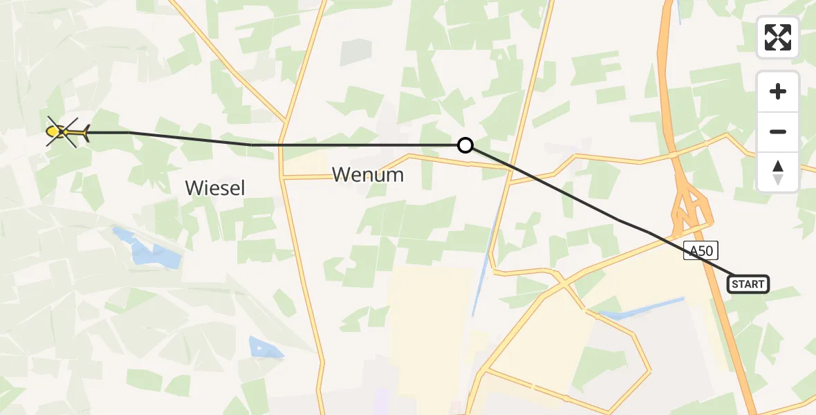 Routekaart van de vlucht: Politieheli naar Wenum Wiesel