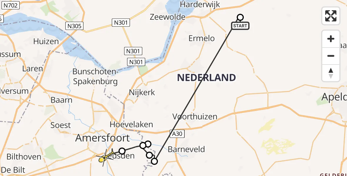 Routekaart van de vlucht: Politieheli naar Leusden