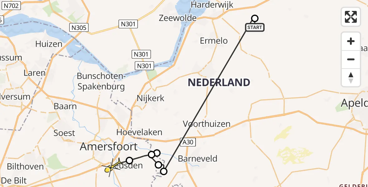 Routekaart van de vlucht: Politiehelikopter naar Leusden