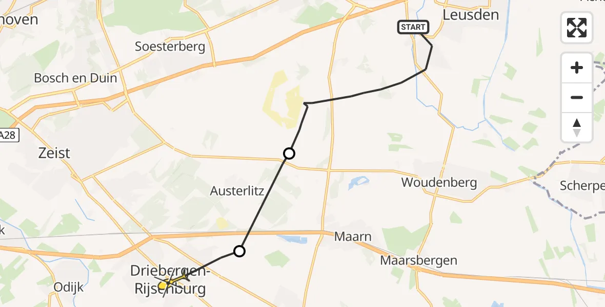 Routekaart van de vlucht: Politieheli naar Driebergen-Rijsenburg