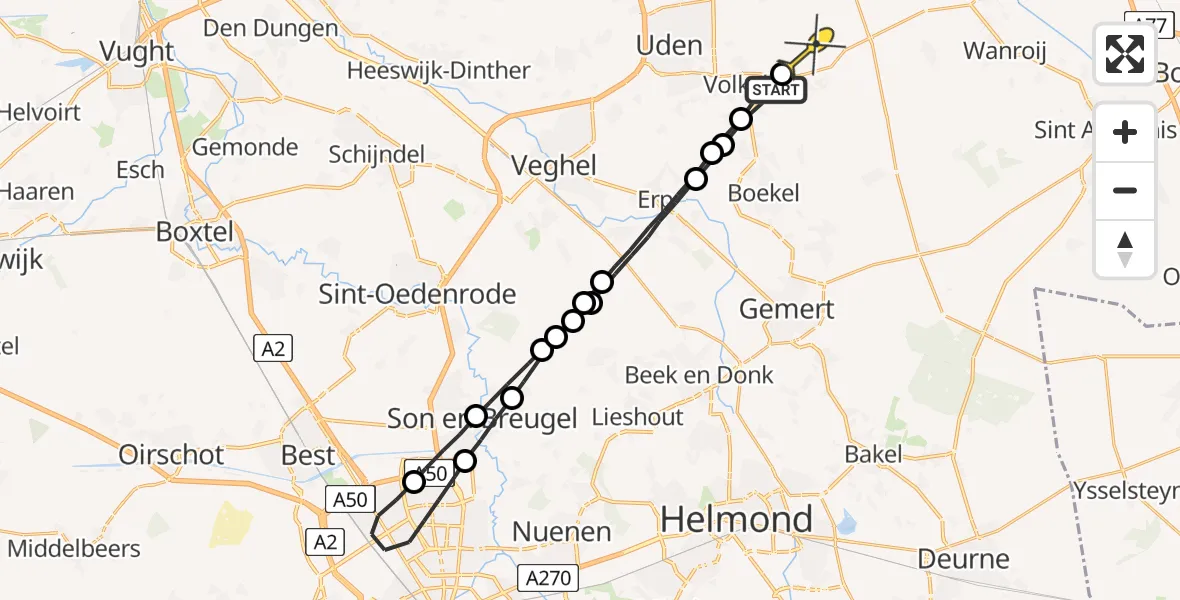 Routekaart van de vlucht: Lifeliner 3 naar Vliegbasis Volkel