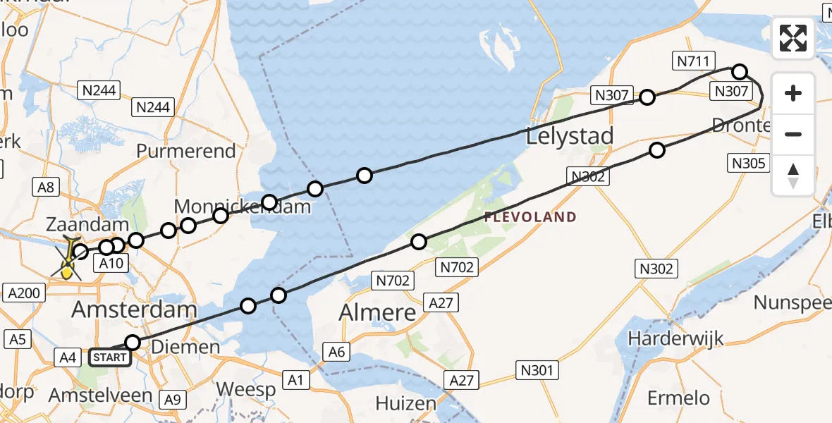 Routekaart van de vlucht: Lifeliner 1 naar Amsterdam Heliport