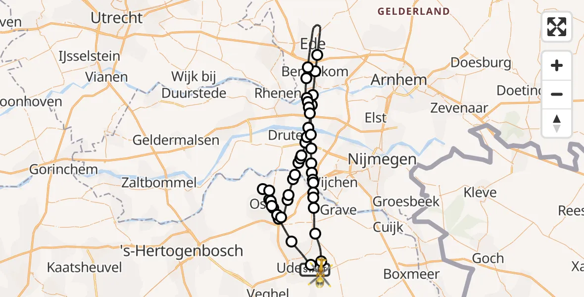 Vluchtroute Traumahelikopter Vliegbasis Volkel - Vliegbasis Volkel, 17 maart 2023, 14:23