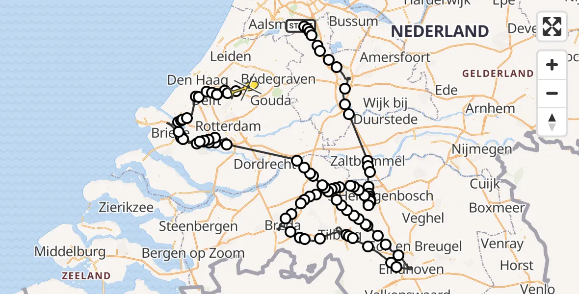 Routekaart van de vlucht: Politieheli naar Moerkapelle