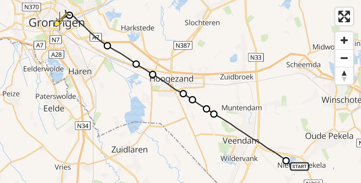 Routekaart van de vlucht: Lifeliner 4 naar Universitair Medisch Centrum Groningen