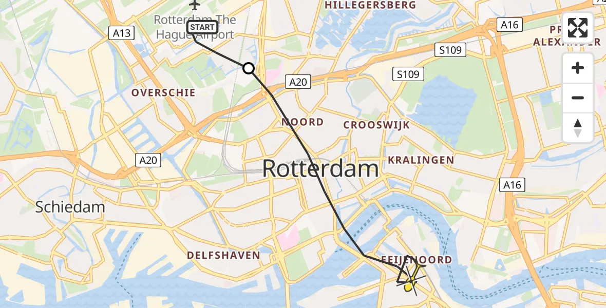 Routekaart van de vlucht: Lifeliner 2 naar Rotterdam