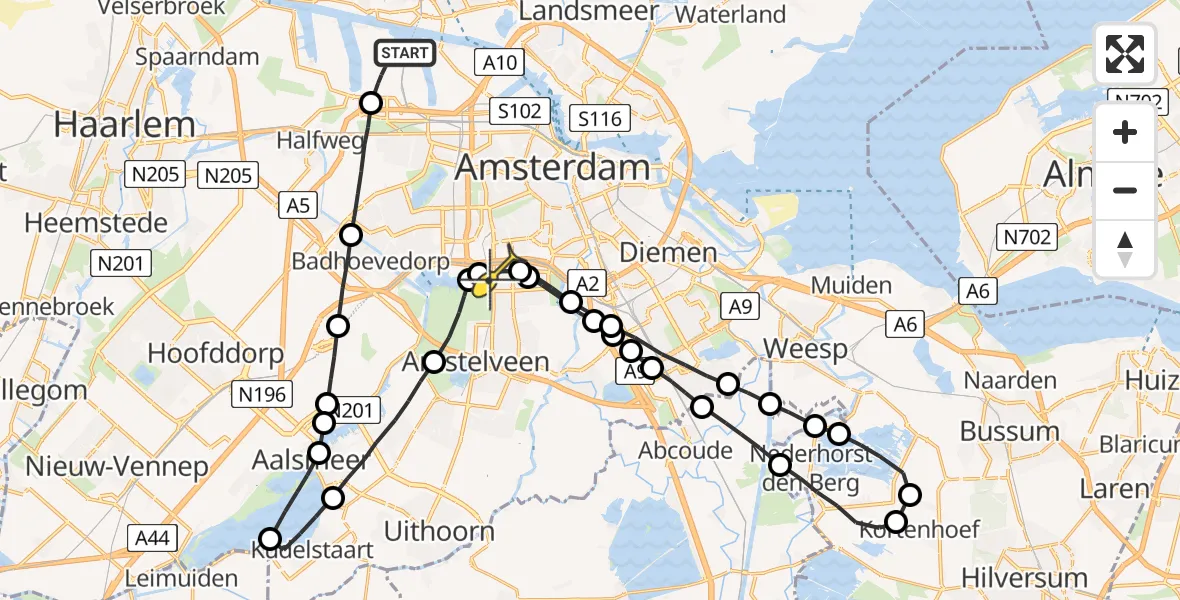 Routekaart van de vlucht: Lifeliner 1 naar VU Medisch Centrum Amsterdam