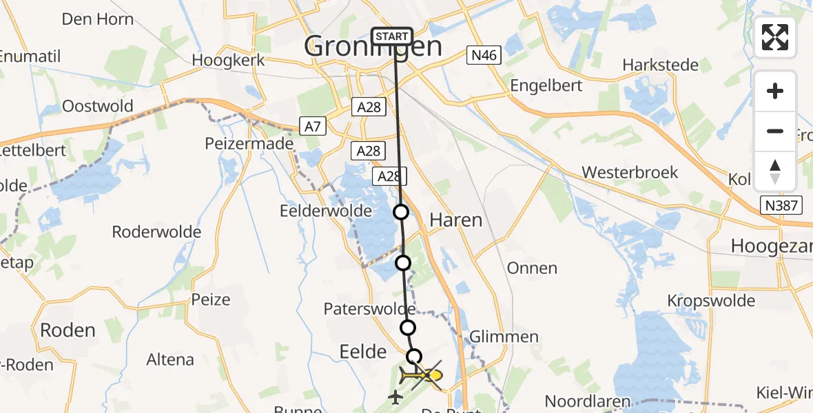 Routekaart van de vlucht: Lifeliner 4 naar Groningen Airport Eelde