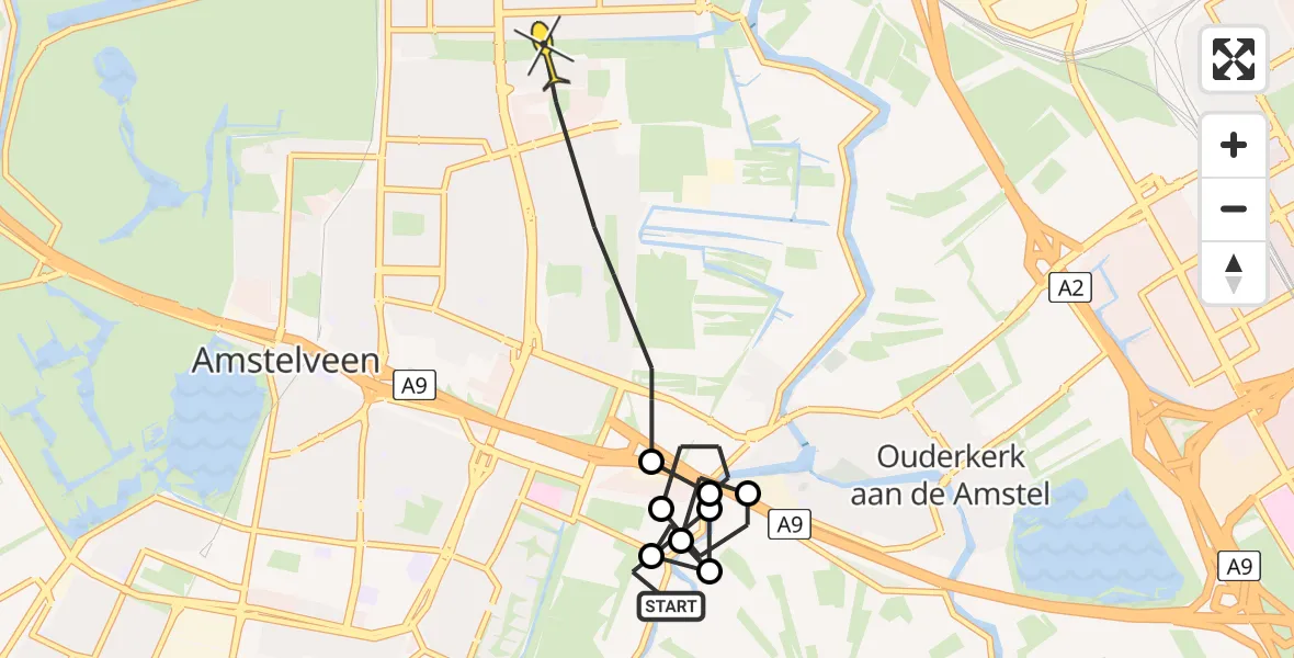 Routekaart van de vlucht: Politieheli naar Amsterdam