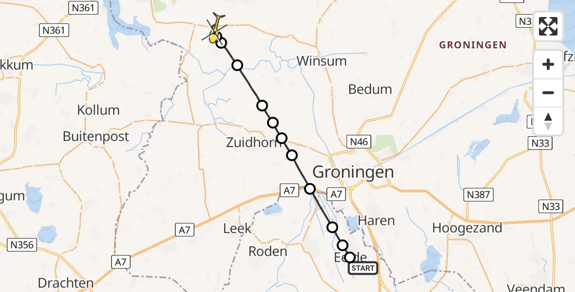 Routekaart van de vlucht: Lifeliner 4 naar Ulrum