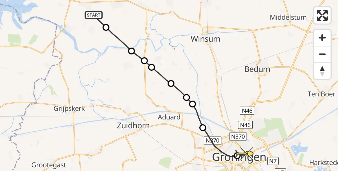 Routekaart van de vlucht: Lifeliner 4 naar Universitair Medisch Centrum Groningen