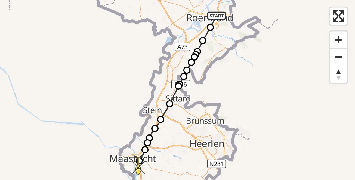 Routekaart van de vlucht: Lifeliner 3 naar Maastricht UMC+