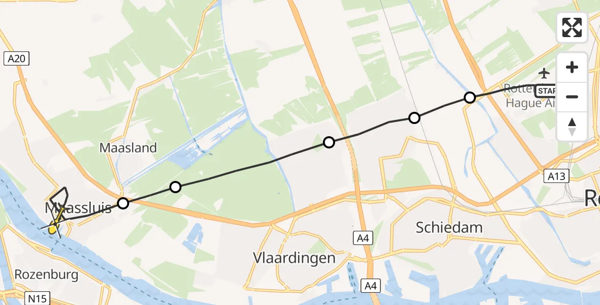 Routekaart van de vlucht: Lifeliner 2 naar Maassluis