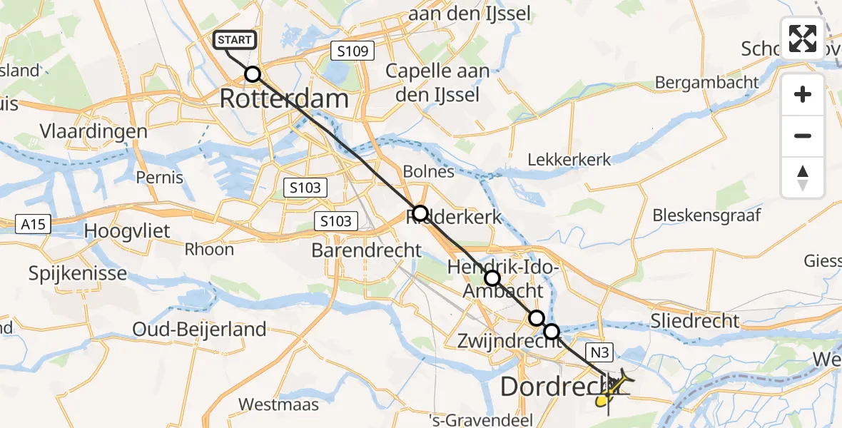 Routekaart van de vlucht: Lifeliner 2 naar Dordrecht