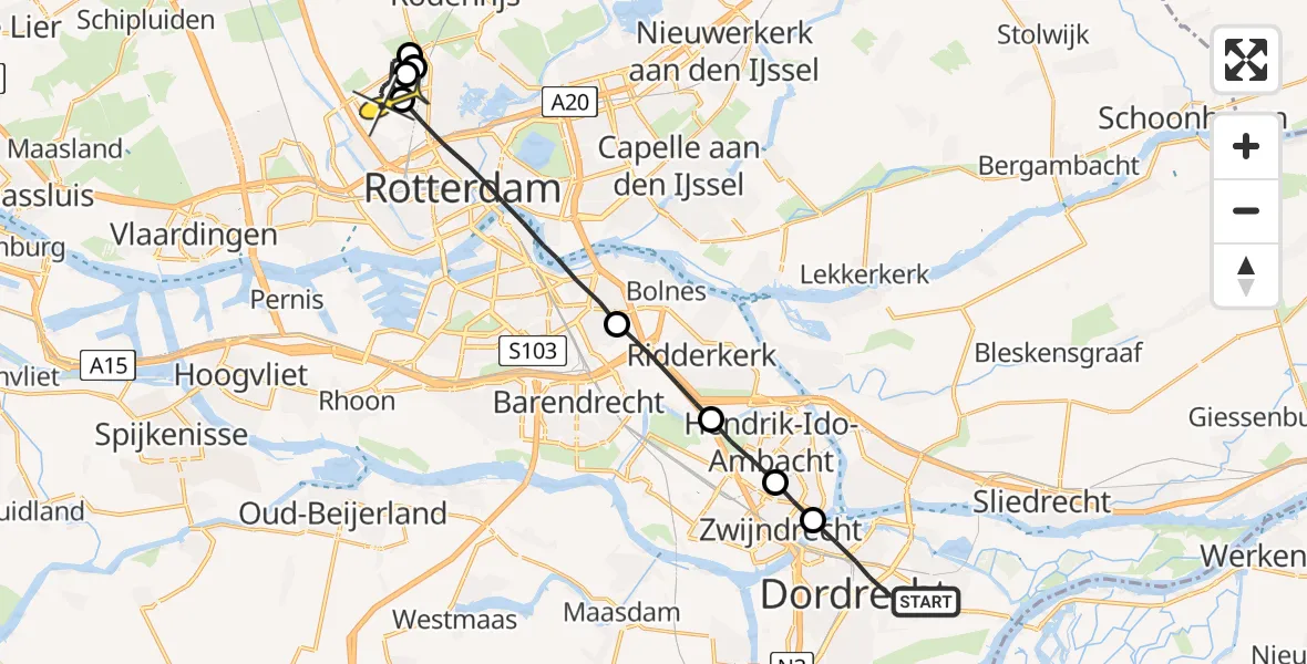 Routekaart van de vlucht: Lifeliner 2 naar Rotterdam The Hague Airport