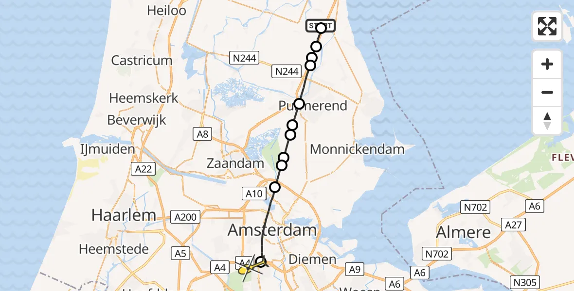 Routekaart van de vlucht: Lifeliner 1 naar VU Medisch Centrum Amsterdam